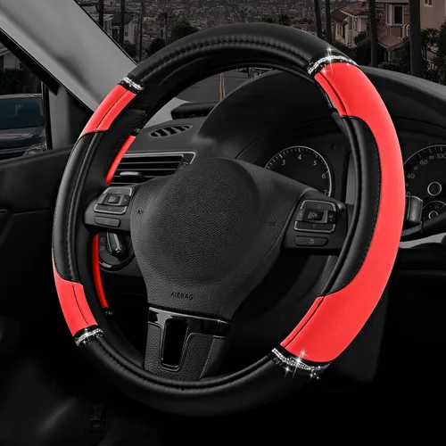 Miniatura 10 de Road Comforts Funda de Volante de Cuero - Hecha con Cuero PVC - Antideslizante, Ajuste Universal de 14 1/2 pulgadas a 15 pulgadas - Rosa Intenso