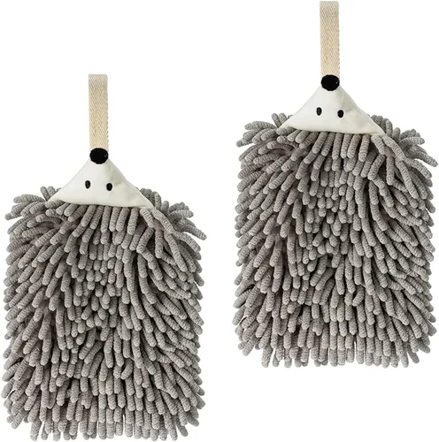 Miniatura 9 de Paquete de 2 toallas de mano de chenilla de animales lindos, toalla de mano con lazo de bola mullida, toallas de mano colgantes para baño, cocina