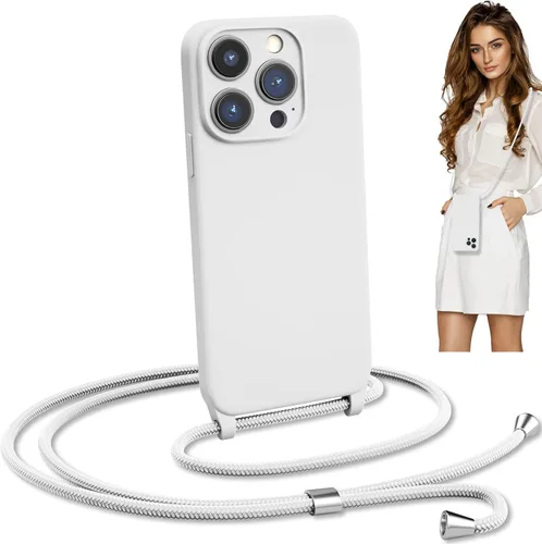 Estuche cruzado con cordón para iPhone 15 Pro, cuello y muñeca, manos libres, correa ajustable y desmontable, protección contra caídas, silicona a