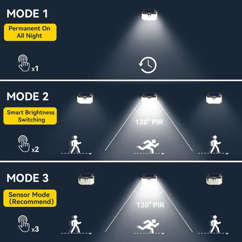 Miniatura 4 de TECKNET 231 luces LED solares de movimiento al aire libre impermeables, juego de 4 unidades con ángulo de 300° y 3 modos de iluminación, luces
