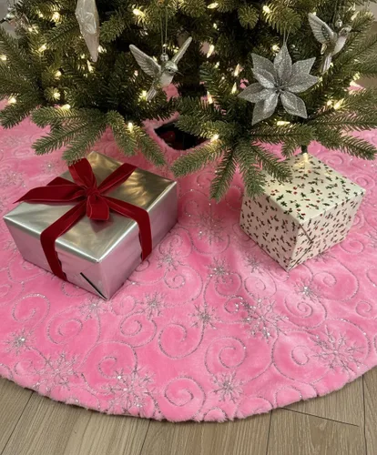Miniatura 7 de AOGU - Falda para árbol de Navidad de 36 pulgadas con lentejuelas de piel sintética, decoración de árbol de Navidad para una feliz fiesta navideña