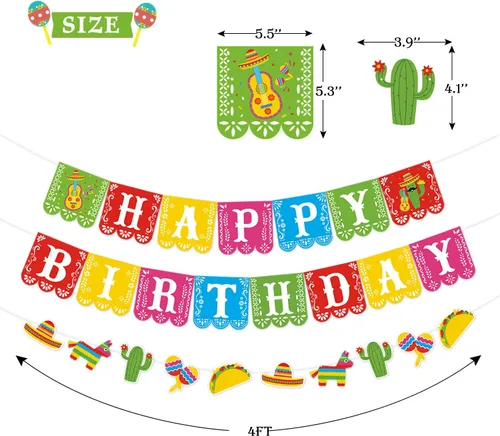 Miniatura 3 de Decoraciones de fiesta mexicana, 3 unidades, pancarta mexicana de feliz cumpleaños, decoración de fiesta de cinco de mayo, fiesta de cumpleaños