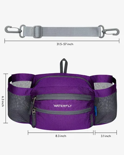 Miniatura 5 de WATERFLY Riñonera cangurera: Riñonera para mujeres y hombres con dos soportes para botellas de agua para senderismo, para correr, caminar, caminar
