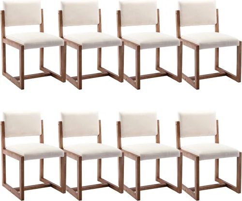 Miniatura 11 de DUOMAY Juego de 2 sillas de comedor tapizadas, sillas de comedor modernas de mediados de siglo, sillas auxiliares de cocina de tela de lino con Beige