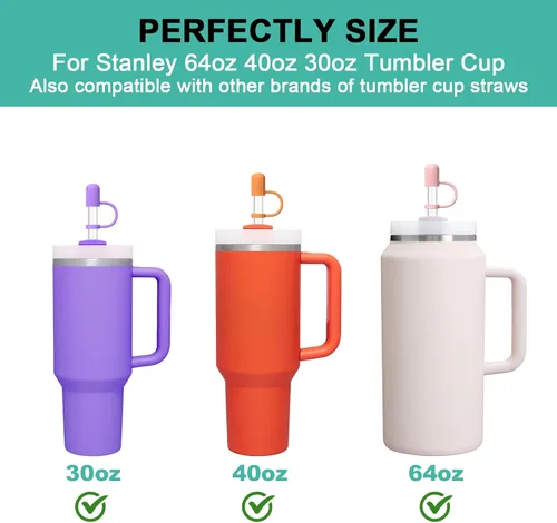 Miniatura 3 de 6 popotes transparentes de repuesto con tapas protectoras para taza Stanley de 40 oz y 64 oz, popotes reutilizables con tapa, tapón, cepillo