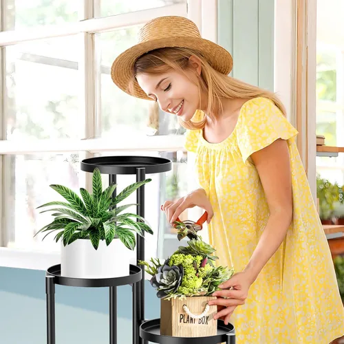 Miniatura 7 de Soporte esquinero de metal de 3 niveles para interiores y exteriores, soporte para múltiples macetas de 30 pulgadas de alto, organizador de plantas