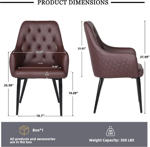 Miniatura 3 de Juego de 2 sillas de comedor modernas, tapizadas de piel sintética, sillas de comedor, sillas de cocina, silla con brazo copetudo con patas de metal