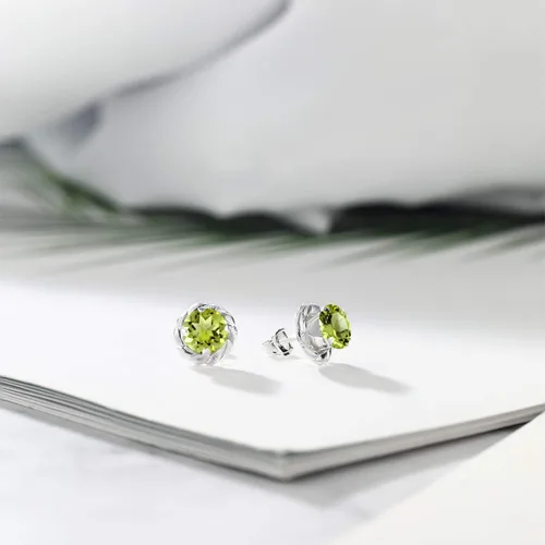 Miniatura 221 de Gem Stone King Aretes de plata de ley 925 de 0.236 in con piedra natal redonda para mujer
