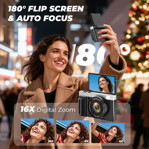 Miniatura 3 de Cámara digital 4K, cámaras de 64MP para fotografía con zoom digital de 16X, cámara de vlogging con enfoque automático para YouTube, cámara compacta
