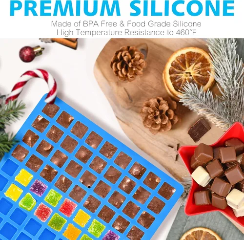 Miniatura 2 de Anaeat Molde cuadrado de silicona para dulces de 126 cavidades, paquete de 2 mini moldes de silicona antiadherente para caramelos caseros, gelatina