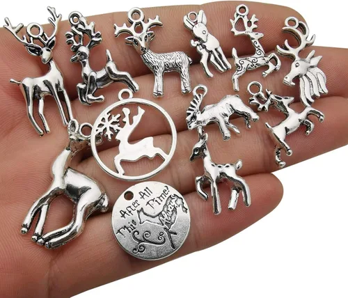 Miniatura 2 de 3.53 oz (60 unidades) al por mayor de lotes a granel de Navidad de animales de alce y ciervos para fabricación de joyas, dijes mezclados de metal