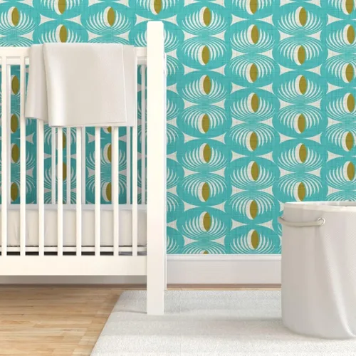 Miniatura 6 de Spoonflower Papel tapiz autoadhesivo para despegar y pegar, diseño geométrico moderno de mediados de siglo, color verde aguamarina, papel tapiz