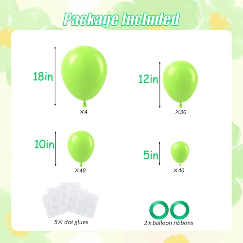 Miniatura 2 de 114 globos de color verde lima, globos de látex verde claro de 18/12/10/5 pulgadas para decoración de fiesta de dinosaurio, baby shower, selva