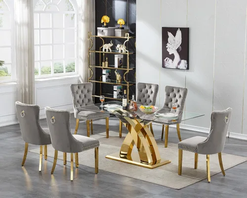 Miniatura 19 de Mesa de comedor de cristal para 6-8 personas, mesa rectangular de comedor de cocina de 70 pulgadas con tapa de vidrio templado y base de acero
