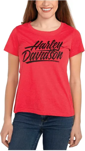 Harley-Davidson Razor H-D Camiseta de manga corta con cuello redondo para mujer, color rojo