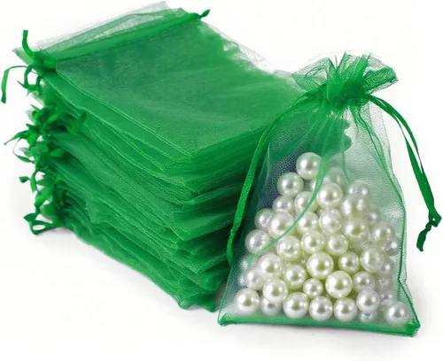 Miniatura 12 de 50 bolsas de organza de Navidad, 4 x 6 pulgadas, pequeñas bolsas de regalo de Navidad con cordón, bolsas de malla para regalo rojo (Red-christmas)