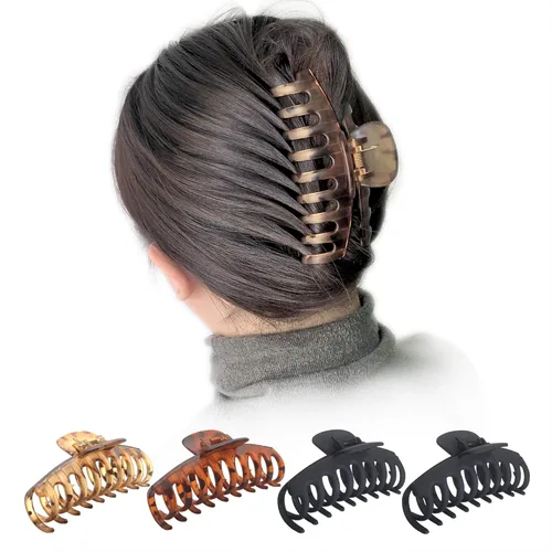 Miniatura 4 de OWIIZI Pinzas grandes para el cabello para mujer, 4.3 pulgadas, diseño de leopardo mate, pinzas para el pelo jumbo, antideslizantes, pinzas