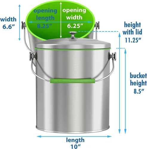 Miniatura 6 de iTouchless Contenedor de compost de acero inoxidable de 1.6 galones, incluye sistema de filtro de olores AbsorbX, titanio, libre de óxido