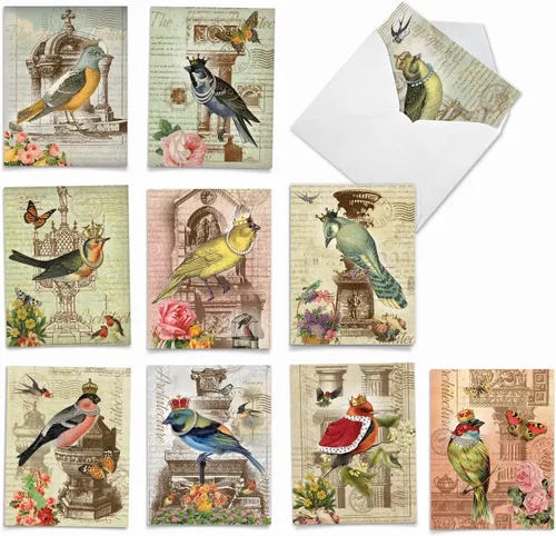 Miniatura 11 de The Best Card Company - Juego de 10 tarjetas de agradecimiento con sobres de 4 x 5.12 pulgadas, gratitud animal emplumada - Pájaros bohemios M2319