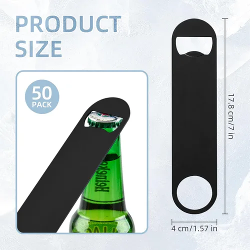Miniatura 2 de Paquete de 50 abridores planos de botellas de cerveza de acero inoxidable de 7 pulgadas, abridor de botellas de cerveza para barman cocina, bar