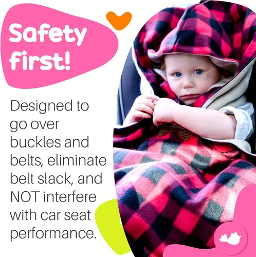 Miniatura 3 de Birdy Boutique Poncho para asiento de automóvil para niños, manta cálida reversible con capucha, seguro de usar sobre cinturones de seguridad, fácil