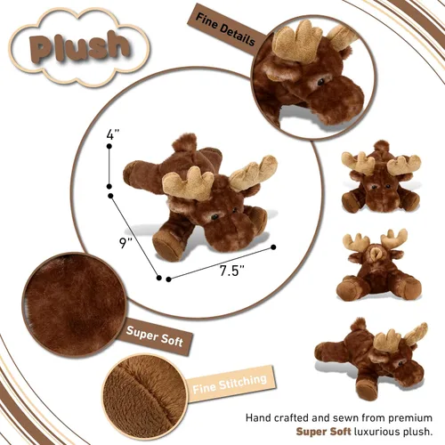 Miniatura 3 de DolliBu - Peluche de alce ponedor, suave peluche abrazable, adorable regalo de vida silvestre para niños y adultos, 9.5 pulgadas