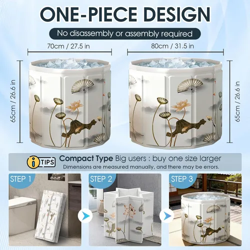 Miniatura 5 de Bañera portátil para adultos, bañera plegable para spa caliente y baño de hielo, bañera plegable pequeña para baño, bañera portátil aislada de 6 loto