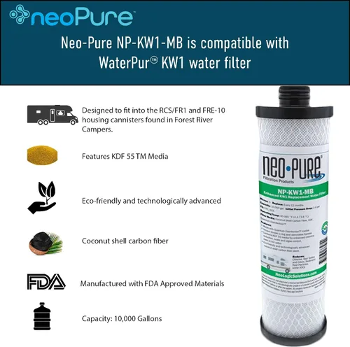 Miniatura 2 de Neo-Pure Reemplazo compatible con NP-KW1-MB para filtro de agua WaterPur™ KW1 RV - Ahora disponible como filtro MAX, con purificación de agua