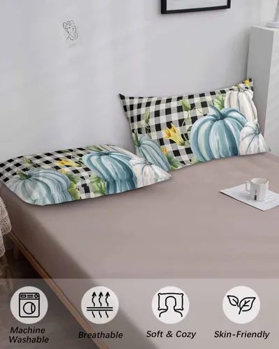 Miniatura 5 de Fundas de almohada de tamaño King de Acción de Gracias, fundas de almohada suaves decorativas para sofá y lumbar con cierre de sobre, otoño verde