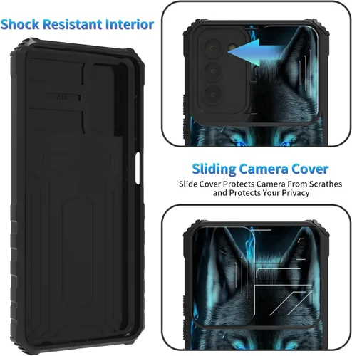 Miniatura 764 de Funda para Samsung Galaxy S22 Ultra 5G, Galaxy S22 Ultra con cubierta de cámara deslizante, funda resistente de doble capa con función atril Black