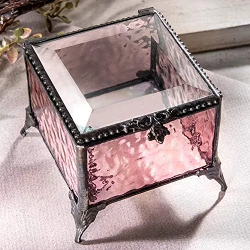 Miniatura 7 de J Devlin - Caja de vitrales de color rosa, decoración de recuerdo, caja 903