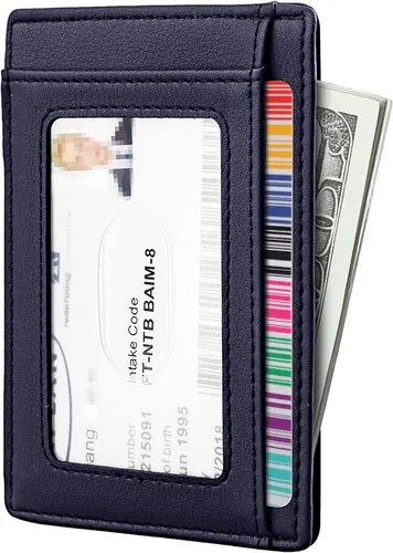 Miniatura 115 de Travelambo billetera mediana y minimalista de cuero para bolsillo frontal, con bloqueo de interferencia de radiofrecuencia