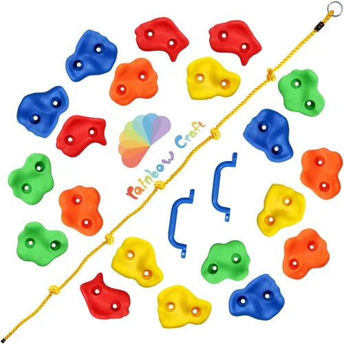 Miniatura 3 de Rainbow Craft Soportes de escalada en roca de mono para niños, 20 soportes de pared de roca, 2 asas y 1 cuerda de escalada anudada de 8 pies, kit