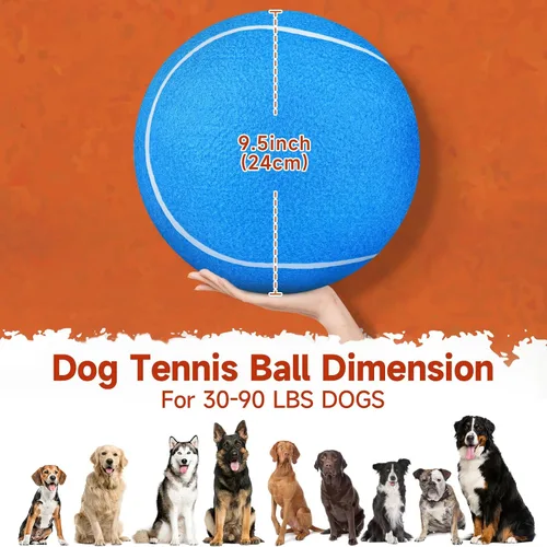 Miniatura 7 de QDAN Pelota de tenis gigante grande para perros: pelota grande de 9.5 pulgadas para perros para jugar al aire libre, pelotas de tenis grandes