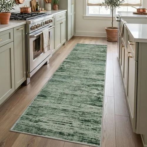 Miniatura 14 de Alfombra de pasillo moderna Lansny 2 x 6 pulgadas, alfombra de cocina lavable verde mostaza multicolor, alfombra antideslizante suave para pasillo