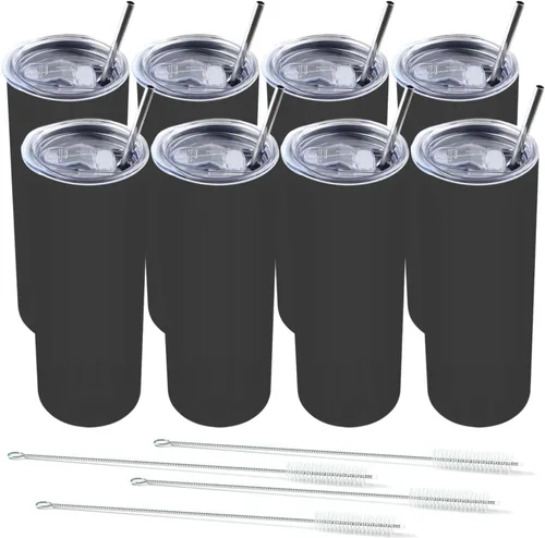Miniatura 9 de Amtidy Paquete de 12 vasos delgados de 20 onzas con tapa y popote, vaso aislado al vacío de doble pared para bebidas frías y calientes