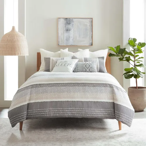 Miniatura 2 de Levtex Home - Juego de edredón Santander - Edredón individual + una funda de almohada estándar - Gris, beige, blanco - Jacquard - Edredón