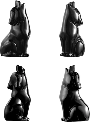 Miniatura 4 de Artistone Estatua de lobo de obsidiana negra de 2 pulgadas, adorno para decoración del hogar, escultura de animales de cristal curativo con caja