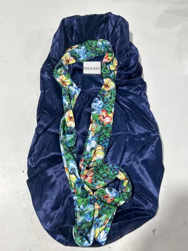 Miniatura 8 de Gorro largo de satén para trenzas, capó de seda para dormir, banda elástica para mujeres negras, cabello rizado Azul marino