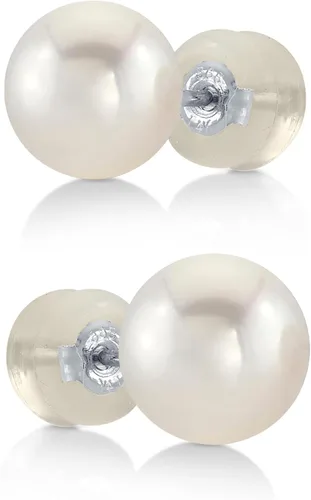 THE PEARL SOURCE Round White Freshwater Real Pearl Earrings for Women - 14k Gold Stud Earrings | Hypoallergenic Earrings with Genuine Cultured Pearls