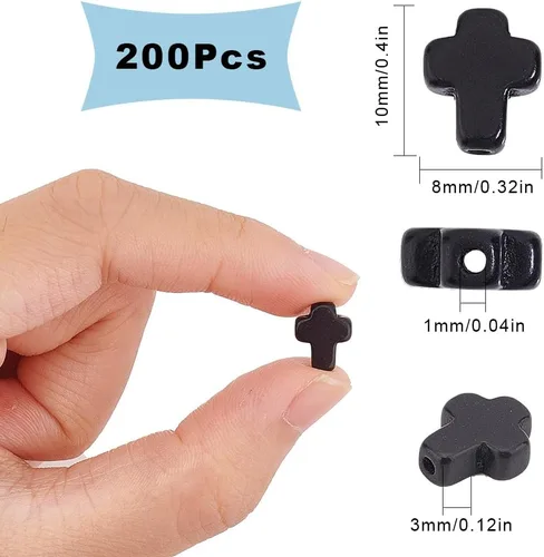 Miniatura 2 de SUNNYCLUE Mini Cuentas de Cruz, Pequeño 200 cuentas pequeñas de cruz negra de 0.315 x 0.394 in