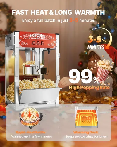 Miniatura 2 de Máquina comercial de palomitas de maíz de 16 onzas, 1440 W, máquina de palomitas de maíz de cine, máquina de palomitas de maíz de mesa roja con Rojo