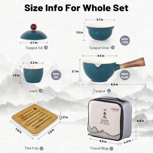Miniatura 2 de LURRIER Juego de té chino de porcelana Gongfu, juego de tetera portátil con rotación de 360 grados, tetera y embudillo, todo en una bolsa de regalo