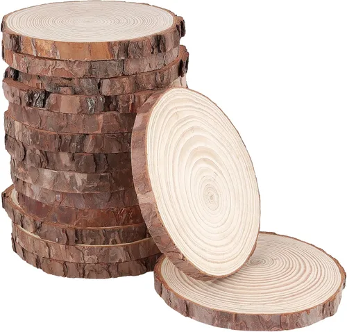 Miniatura 9 de 100 piezas de rebanadas de madera natural de 3.5 a 4 pulgadas, rebanadas de madera sin terminar de 0.4 pulgadas de grosor, posavasos de madera