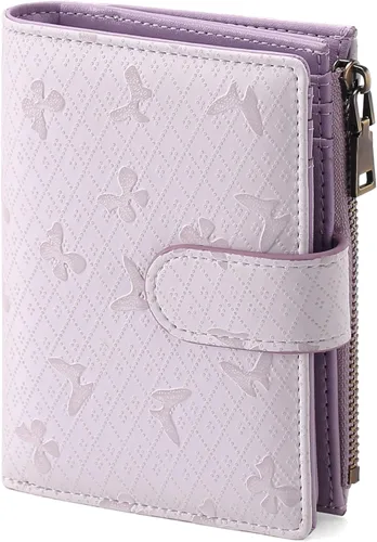 Miniatura 21 de GAEKEAO Cartera pequeña de cuero vegano con bloqueo RFID plegable para mujer, tarjetero compacto con bolsillo con cremallera y ventana