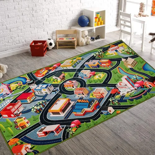 Miniatura 14 de Booooom Jackson Alfombras de coche para niños, autos de juguete de 31 x 59 pulgadas, colorido juego de simulación de ciudad divertida, alfombra