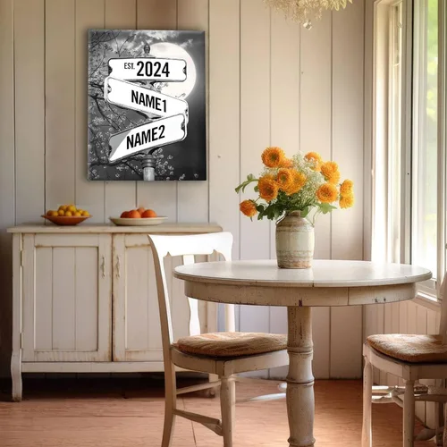 Miniatura 40 de Impresiones en lienzo personalizadas: letrero de calle Crossroads para parejas, arte de pared, nombres y fechas, regalo personalizado, impresión