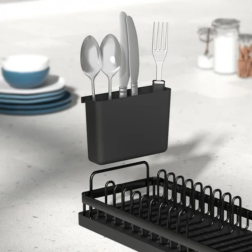 Miniatura 5 de CHLORYARD Escurridor de Platos Pequeño, Escurridor de Platos Compacto para Fregadero Organizador de Platos con Portautensilios y 2 Alfombrillas