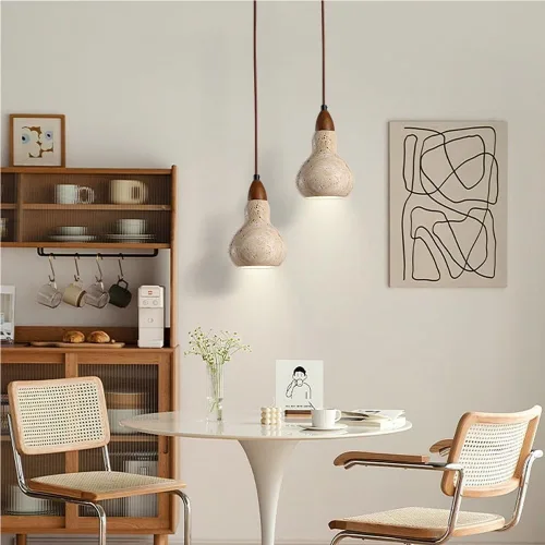 Miniatura 4 de Vintage Small Bedside Pendant Lights Mid Century Natural Stone Hanging Lamp Nordic Single Head Solid Wood Chandelier for Kitchen Island Bedroom