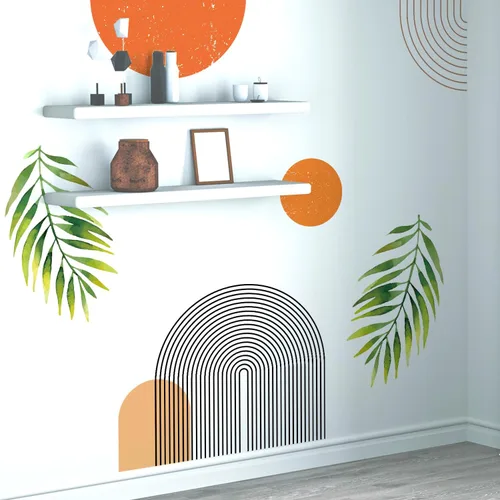 Miniatura 3 de Calcomanías de Pared Bohemias de Mediados de Siglo Modernas Despegar y Pegar, Pegatinas de Vinilo de Pared de Arcos Grandes Sol, Hojas Plantas